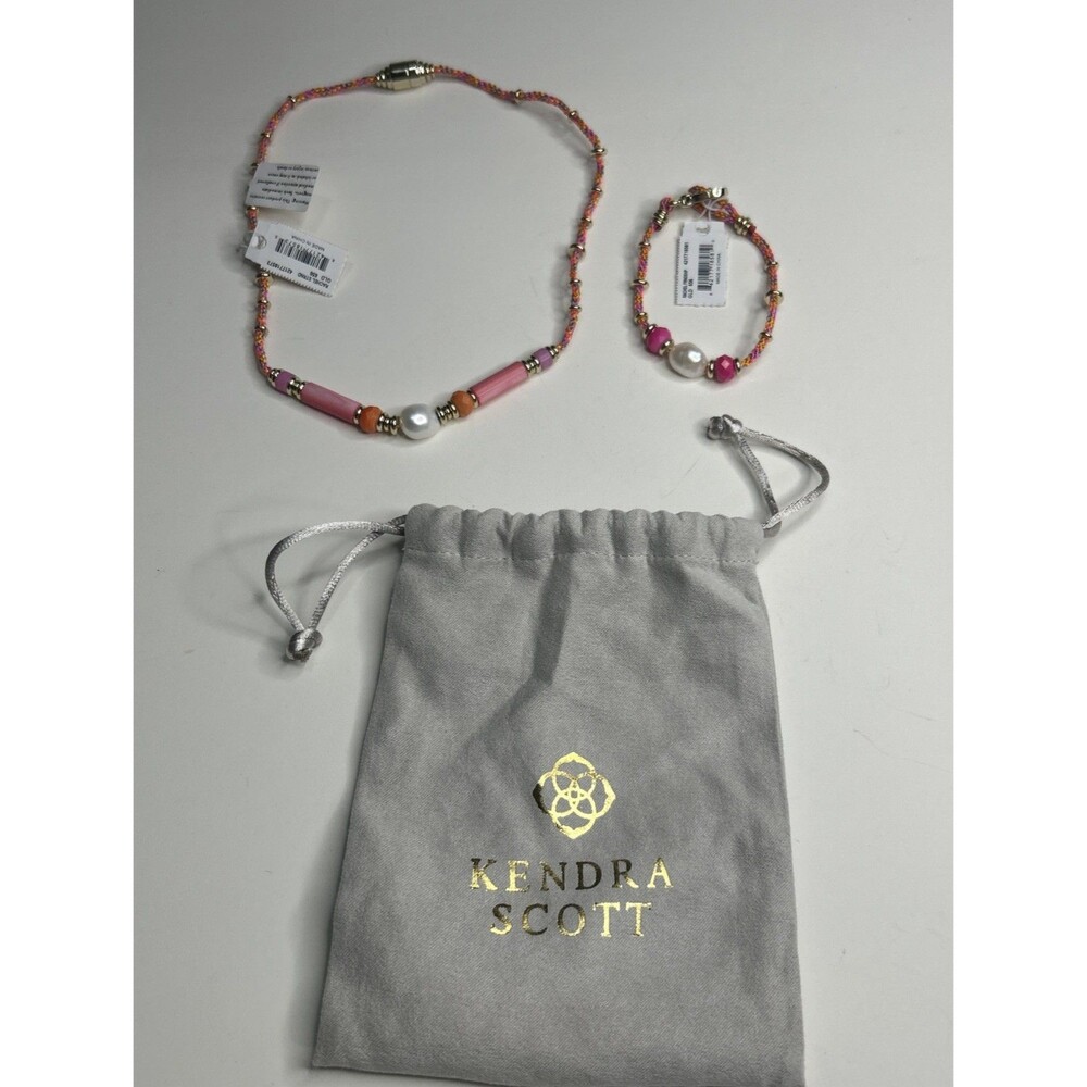 NWT Kendra Scott Haven Gold/Pink Necklace and Bracelet Set Friendship Rachel